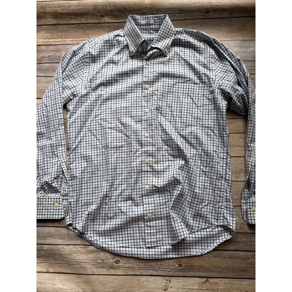 Peter Millar Shirt Mens Medium Blue Plaid Long Sleeve Button Down - Picture 1 of 6